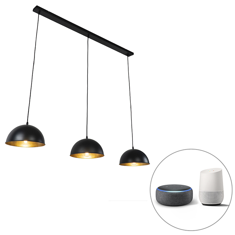 QAZQA Smart hanglamp met goud 3-lichts incl. Wifi A60 - Magnax - Zwart