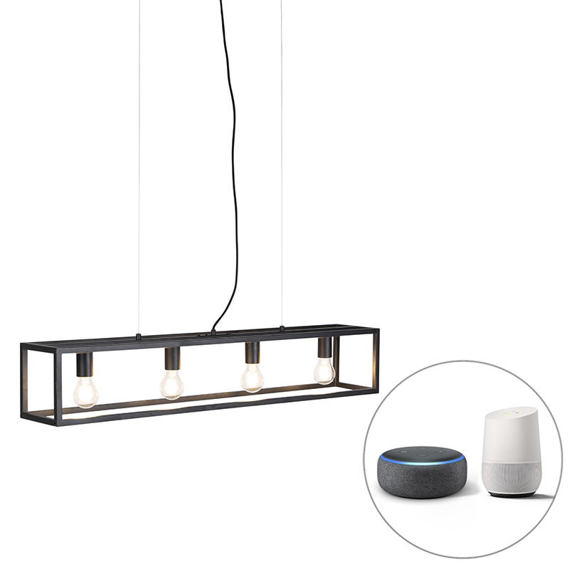QAZQA Smart industriële hanglamp incl. 4 WiFi A60 - Cage - Zwart
