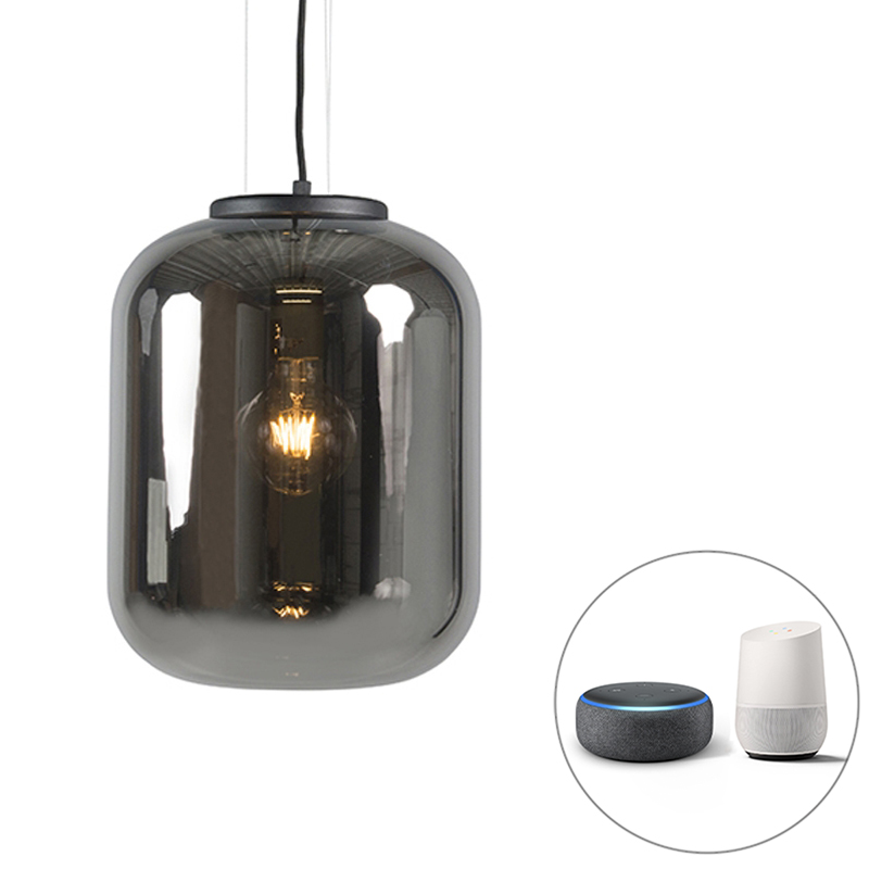 QAZQA Smart hanglamp met smoke glas incl. WiFi A60 - Bliss - Zwart