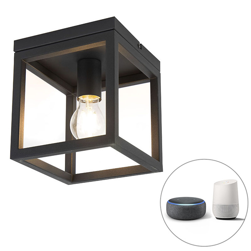 QAZQA Smart industriële plafondlamp incl. wifi A60 - Cage - Zwart