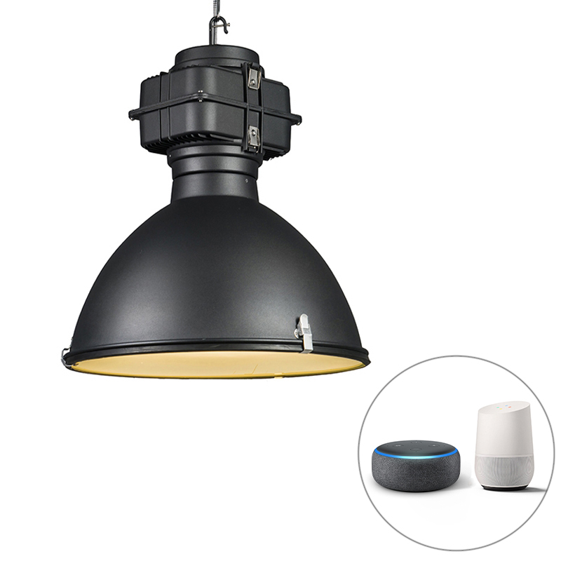 QAZQA Smart industriële hanglamp 53 cm incl. A60 Wifi - Sicko - Zwart
