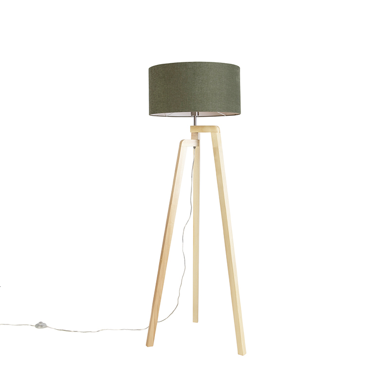 QAZQA Vloerlamp tripod hout met kap 50 cm - Puros - Groen