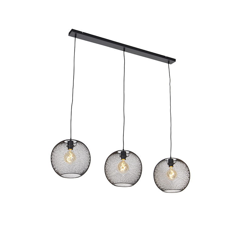 QAZQA Moderne hanglamp 3-lichts - Mesh Ball - Zwart
