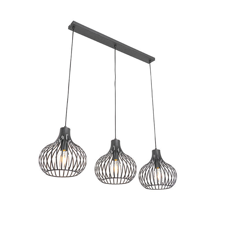 QAZQA Moderne hanglamp 3-lichts - Saffira - Zwart
