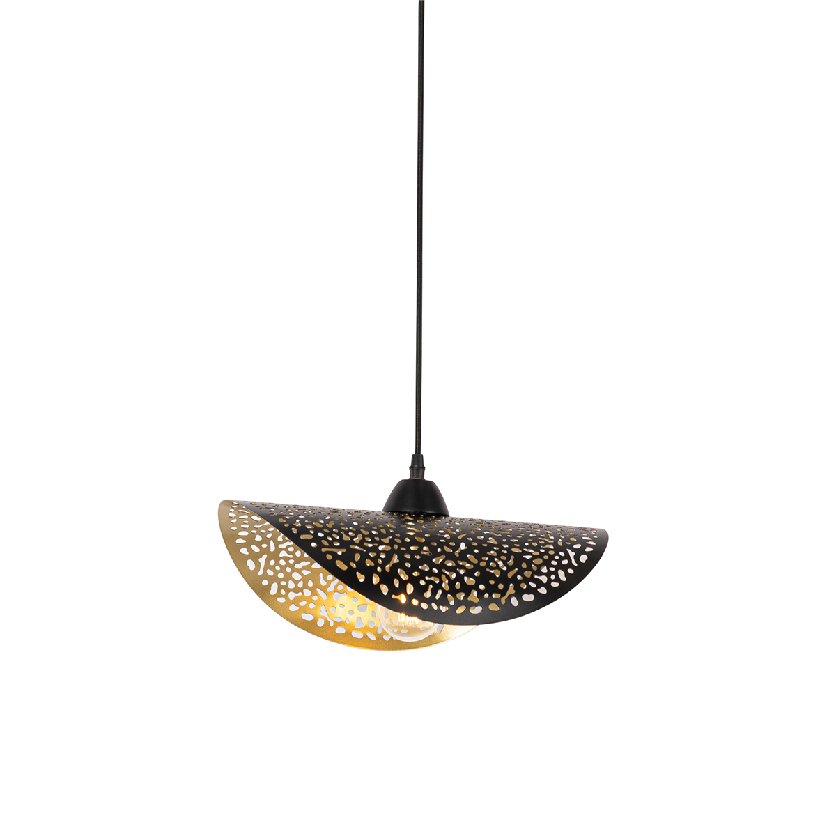QAZQA Industriële hanglamp met goud 35 cm - Japke - Zwart