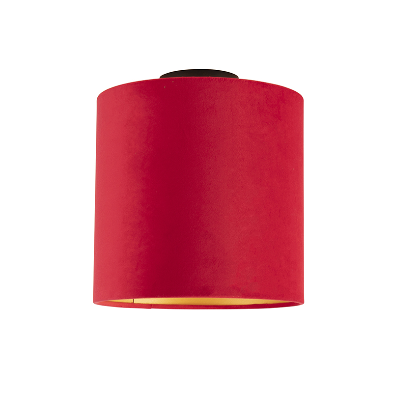 QAZQA Plafondlamp met velours kap met goud 25 cm - Combi zwart - Rood