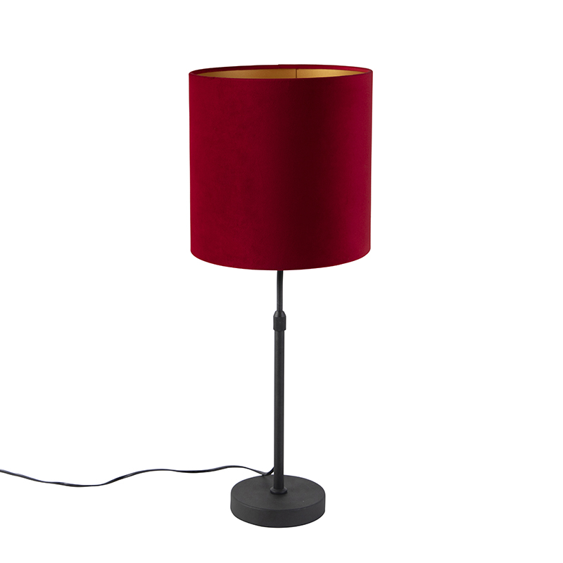 QAZQA Tafellamp zwart met velours kap met goud 25 cm - Parte - Rood