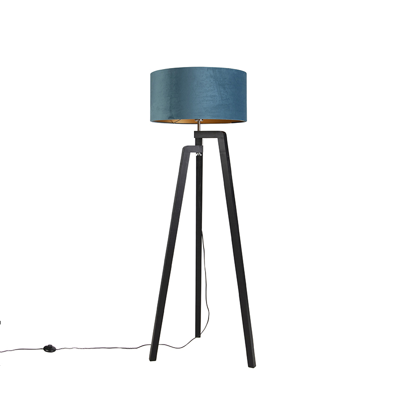 QAZQA Vloerlamp tripod zwart mete kap en goud 50 cm - Puros - Blauw
