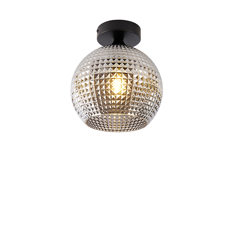 QAZQA Art Deco plafondlamp met smoke glas - Sphere - Zwart