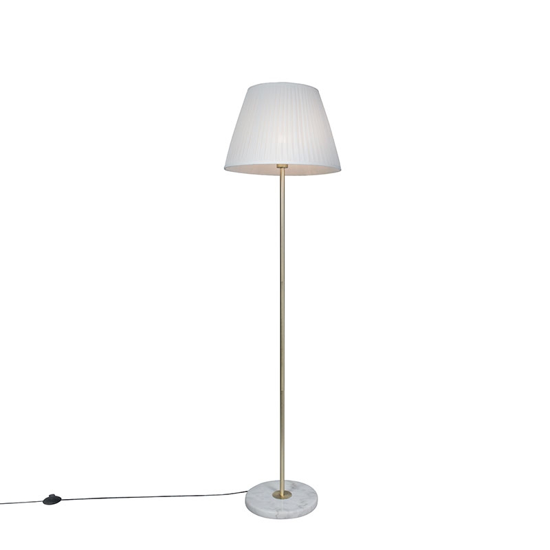 QAZQA Retro vloerlamp messing met Plisse kap crème 45 cm - Kaso