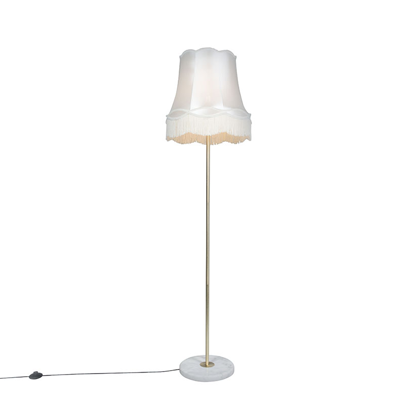 QAZQA Retro vloerlamp messing met Granny kap crème 45 cm - Kaso