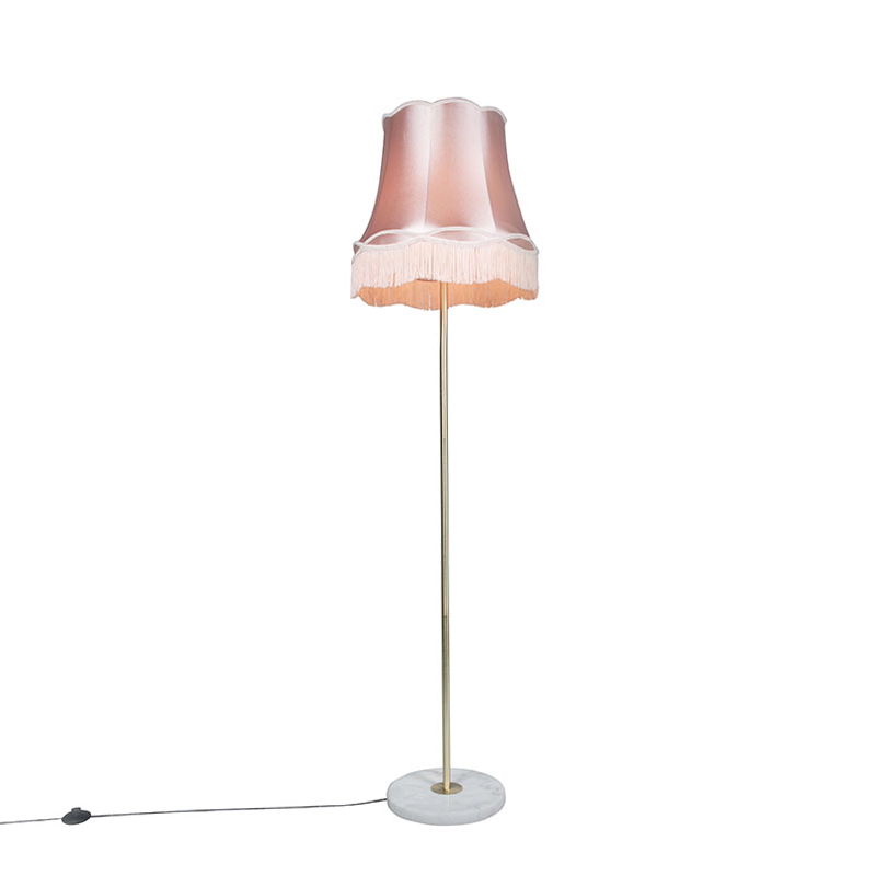 QAZQA Retro vloerlamp messing met Granny kap 45 cm - Kaso - Roze
