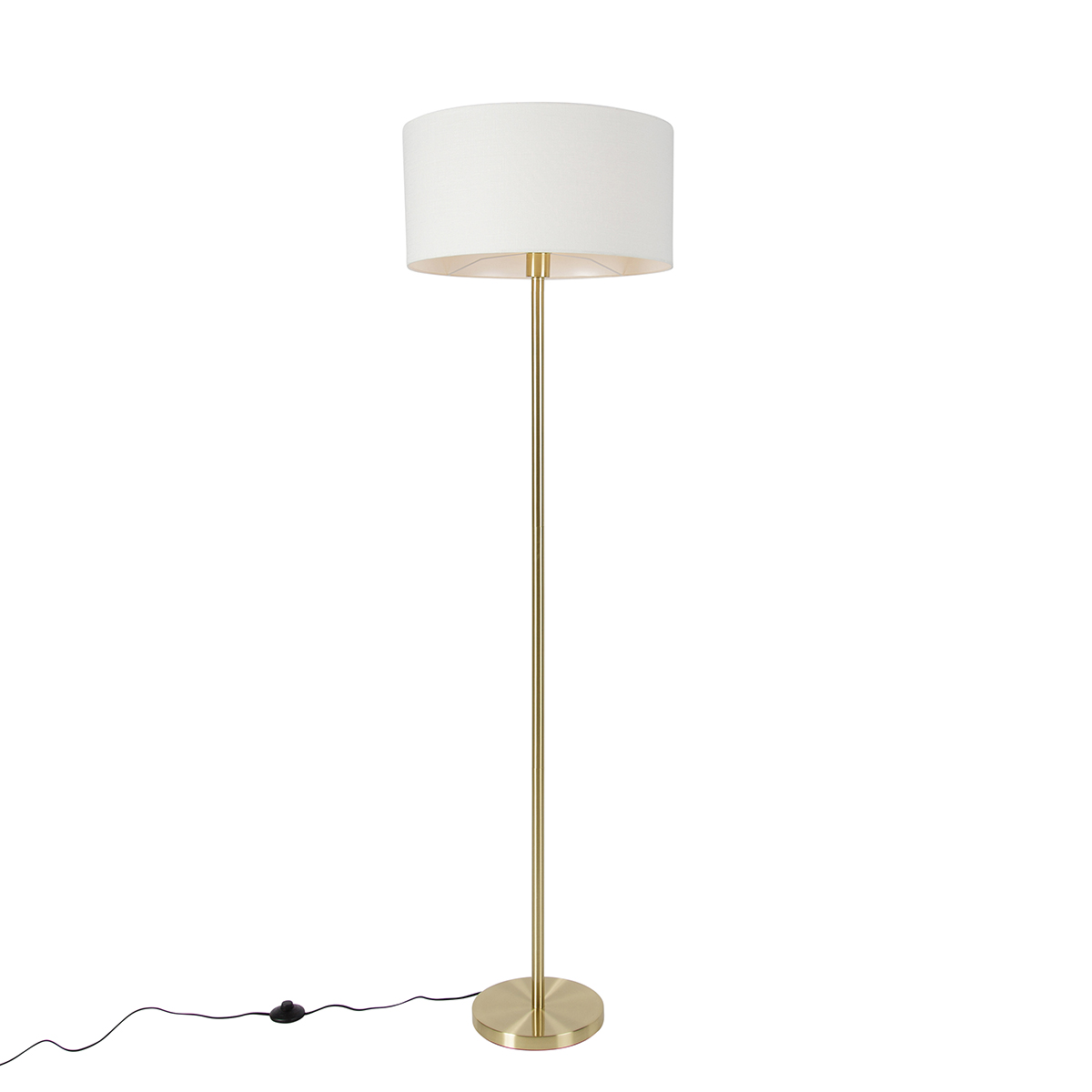 QAZQA Vloerlamp messing met kap wit 50 cm - Simplo