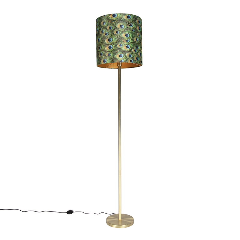 QAZQA Vloerlamp messing met pauw kap 40 cm - Simplo