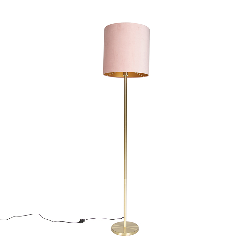 QAZQA Romantische vloerlamp messing met kap 40 cm - Simplo - Roze