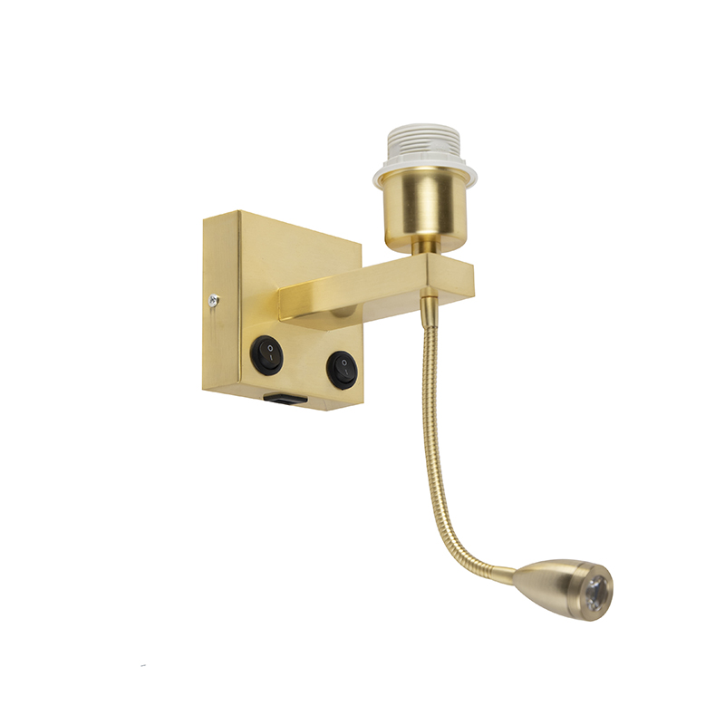 QAZQA Art deco wandlamp goud met USB en flexarm - Brescia Combi