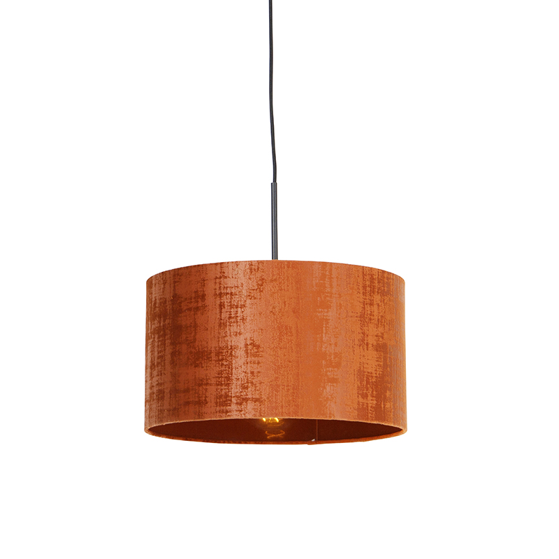 QAZQA Moderne hanglamp zwart met kap 35 cm - Combi - Oranje
