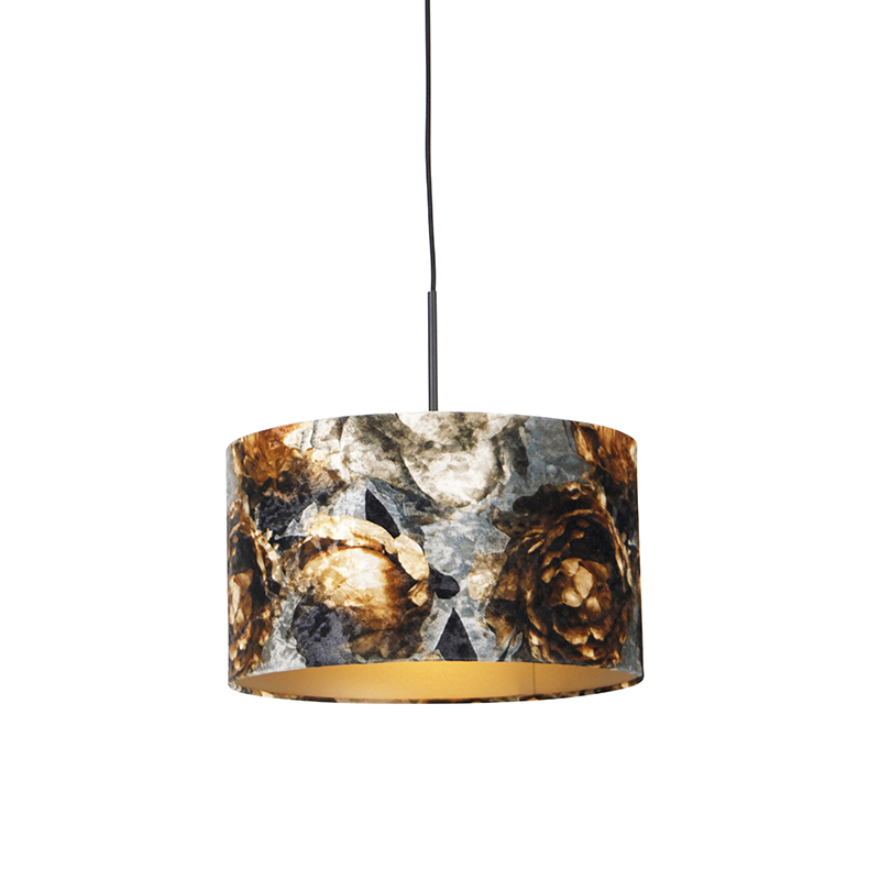 QAZQA Moderne hanglamp zwart met kap bloemen 35 cm - Combi