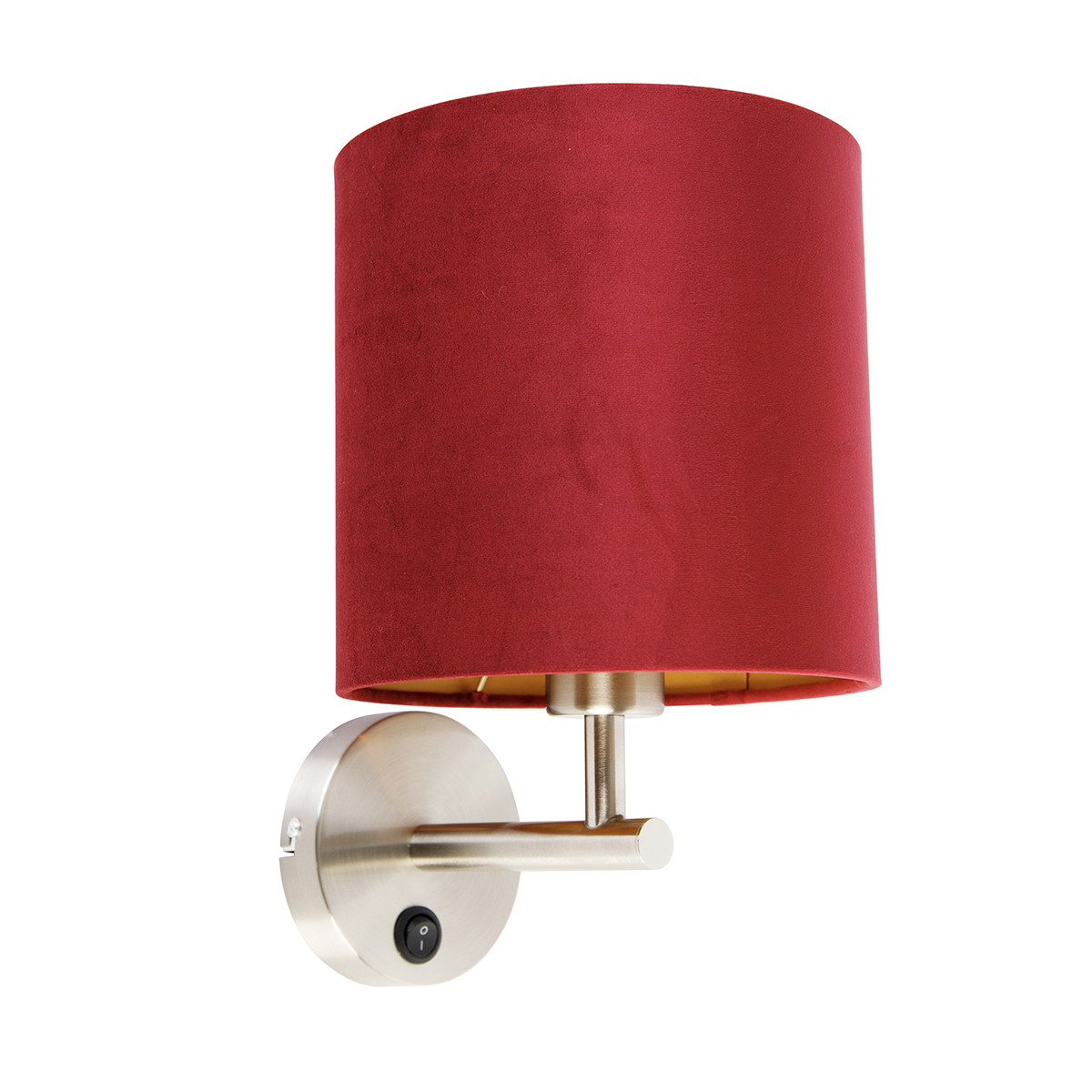 QAZQA Strakke wandlamp staal met rode velours kap - Matt - Rood
