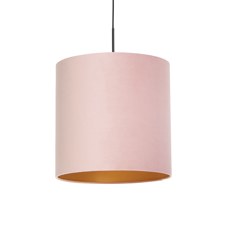 QAZQA Hanglamp met velours kap met goud 40 cm - Combi - Roze