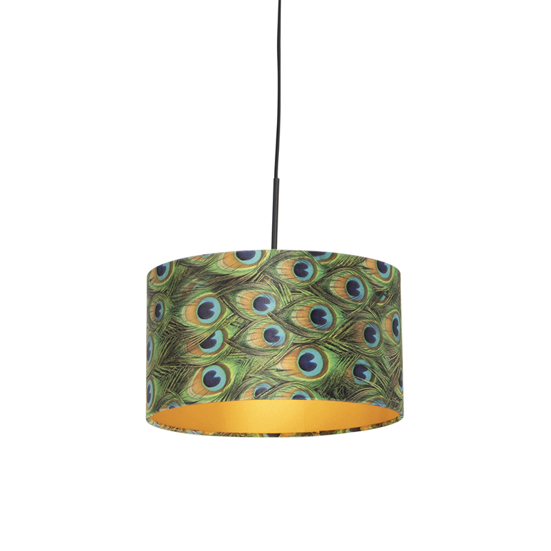 QAZQA Hanglamp met velours kap pauw met goud 35 cm - Combi