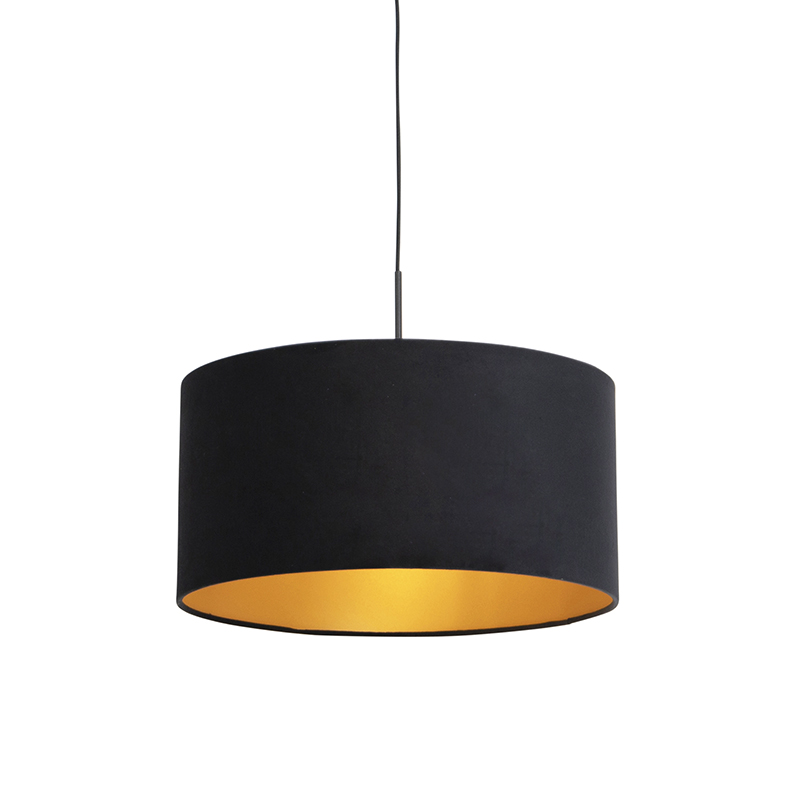 QAZQA Hanglamp met velours kap met goud 50 cm - Combi - Zwart