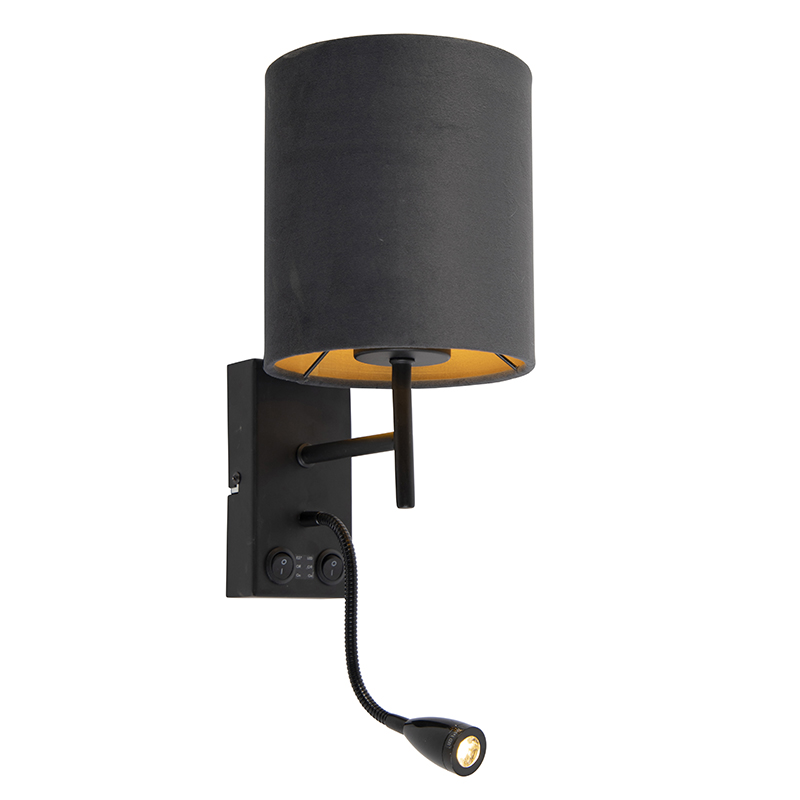 QAZQA Art Deco wandlamp zwart met velours donkergrijze kap - Stacca - Grijs