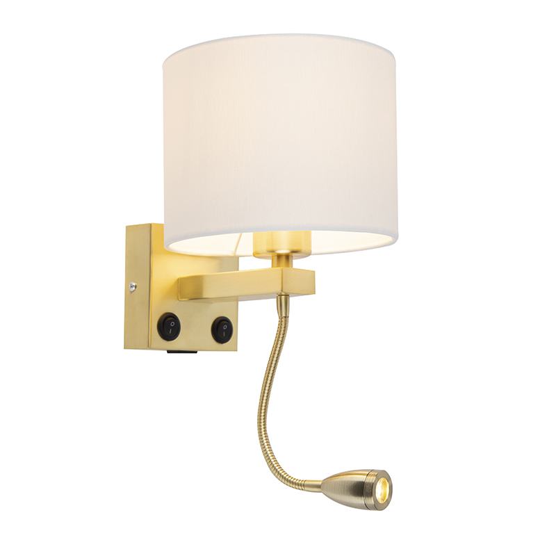 QAZQA Gouden wandlamp USB met witte kap - Brescia Combi