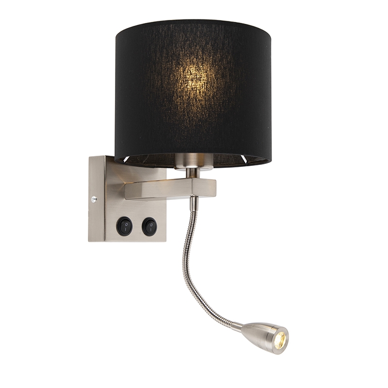 QAZQA Moderne wandlamp staal mete kap - Brescia - Zwart