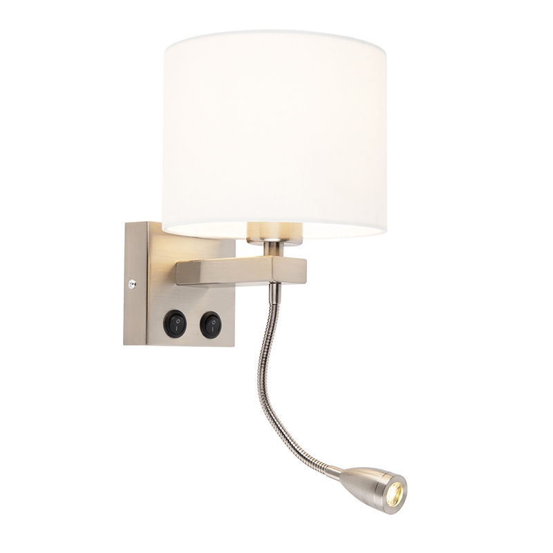 QAZQA Moderne wandlamp staal met witte kap - Brescia