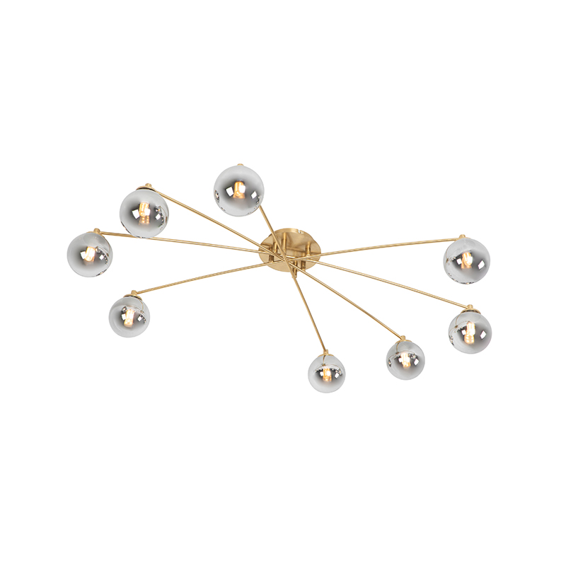 QAZQA Moderne plafondlamp goud 8-lichts met smoke glas - Athens
