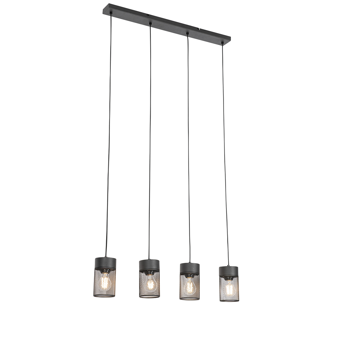 QAZQA Industriële hanglamp 4-lichts - Jim - Zwart