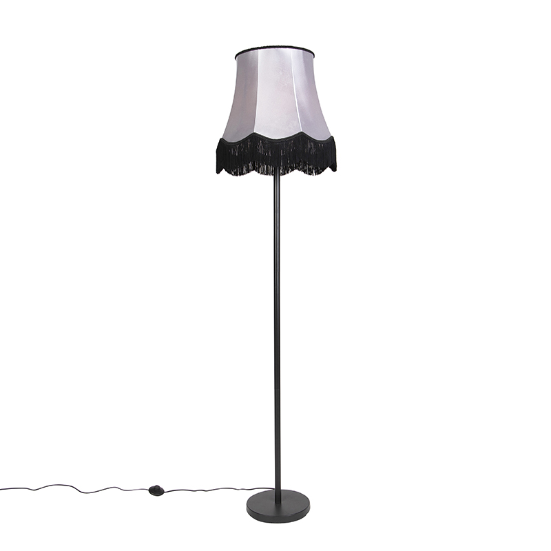 QAZQA Klassieke vloerlamp zwart met Granny B kap - Simplo - Grijs