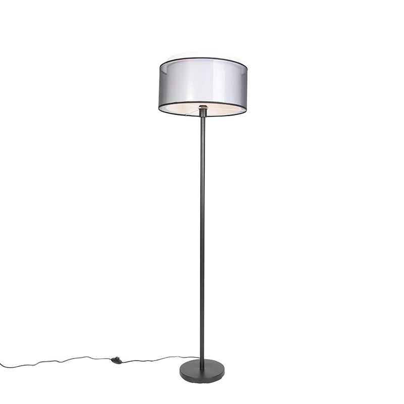 QAZQA Design vloerlamp met-wit kap 47 cm - Simplo - Zwart