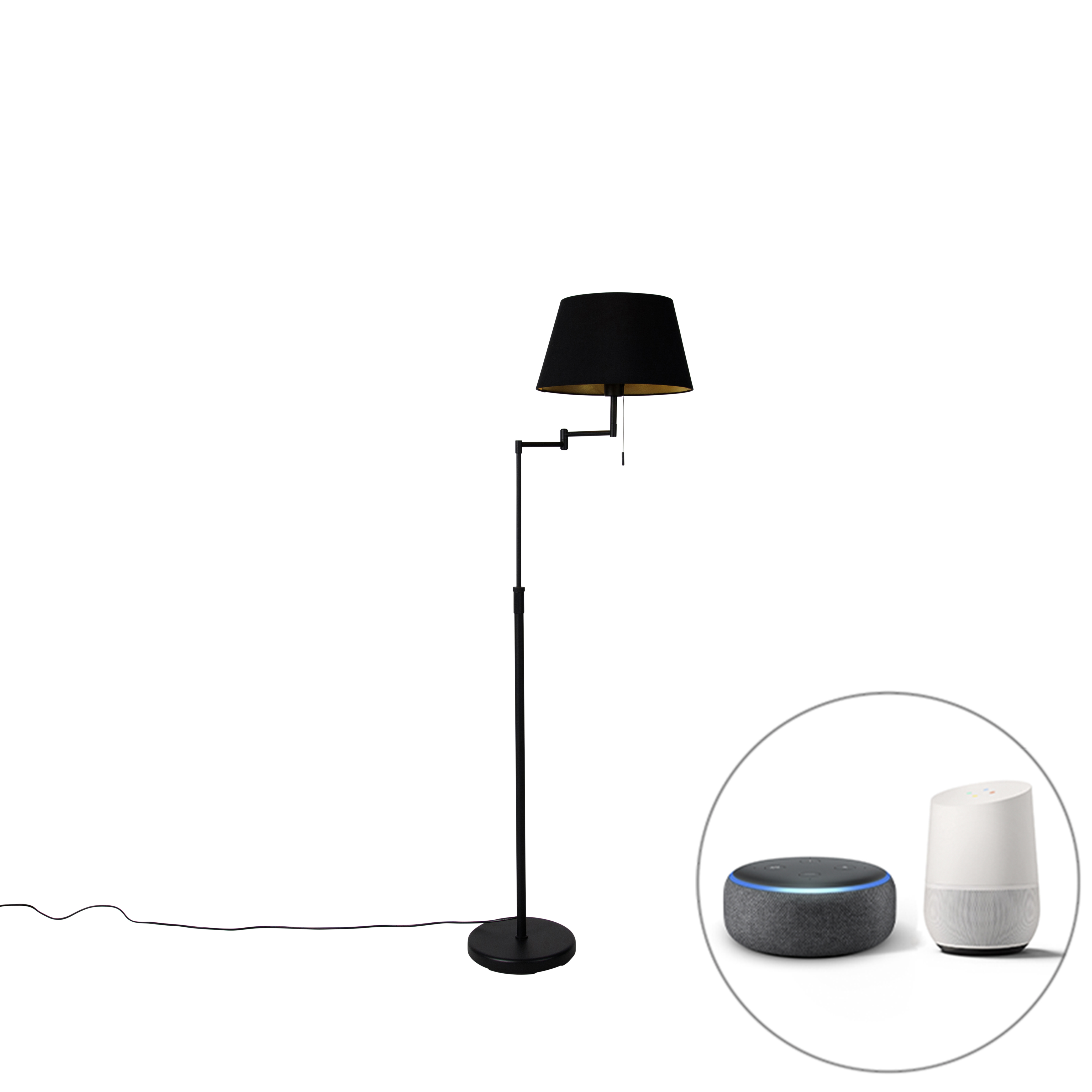 QAZQA Smart vloerlamp mete kap incl. Wifi A60 - Ladas Deluxe - Zwart