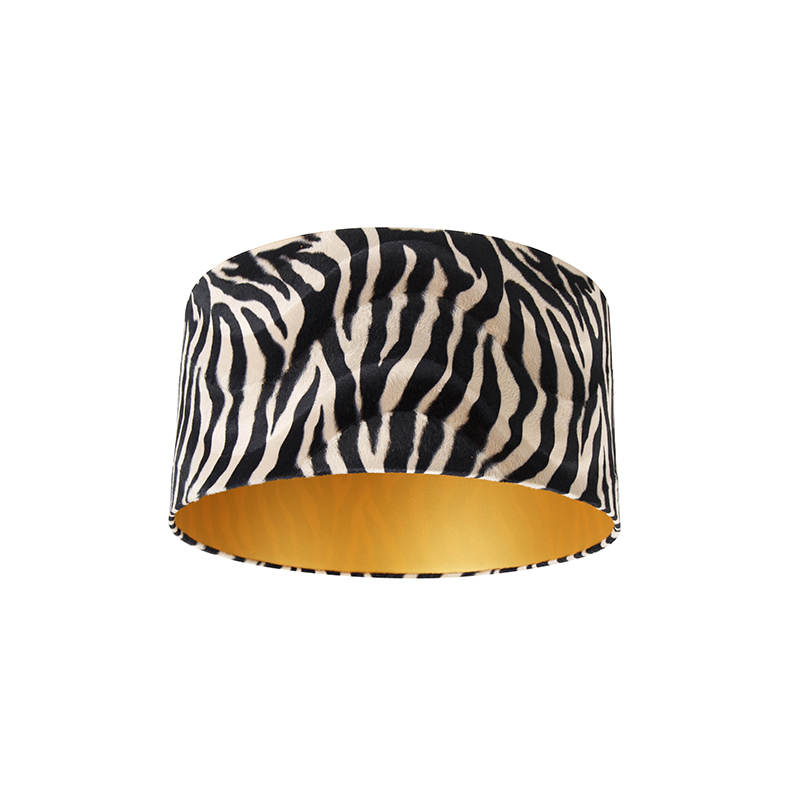 QAZQA Velours lampenkap zebra dessin 50/50/25 gouden binnenkant