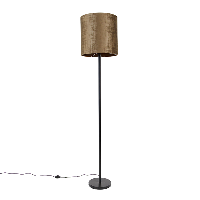 QAZQA Klassieke vloerlamp zwart kap 40 cm - Simplo - Bruin
