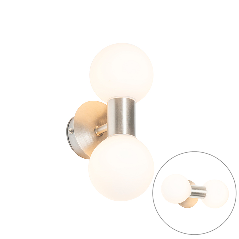 QAZQA Moderne wandlamp staal IP44 2-lichts - Cederic