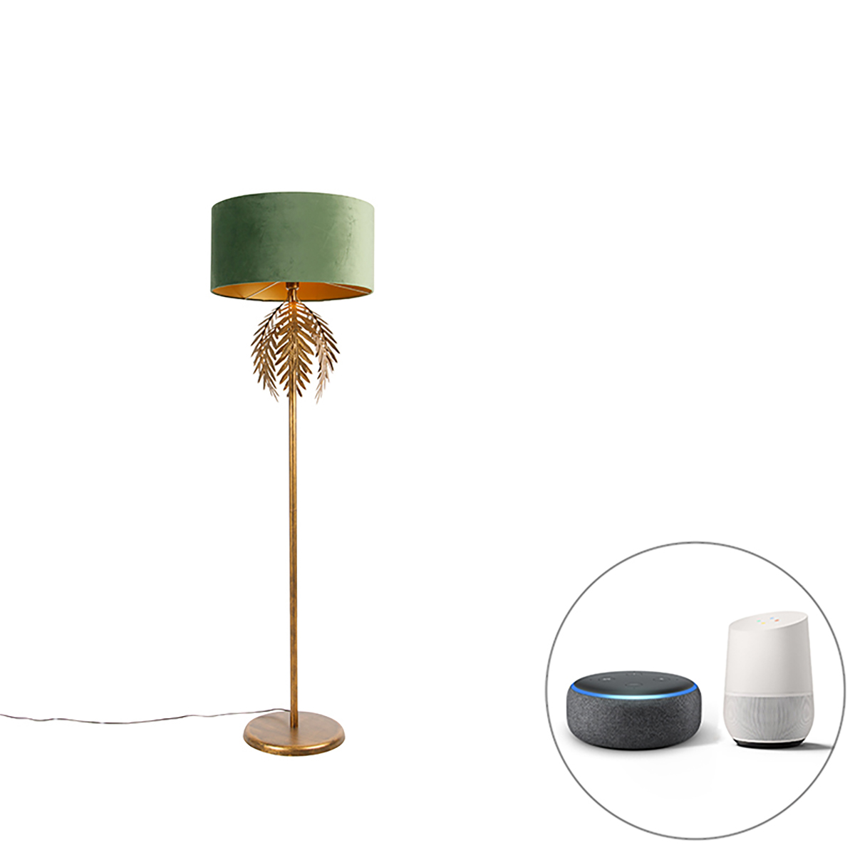 QAZQA Smart vloerlamp goud 145 cm met kap incl. Wifi A60 - Botanica - Groen