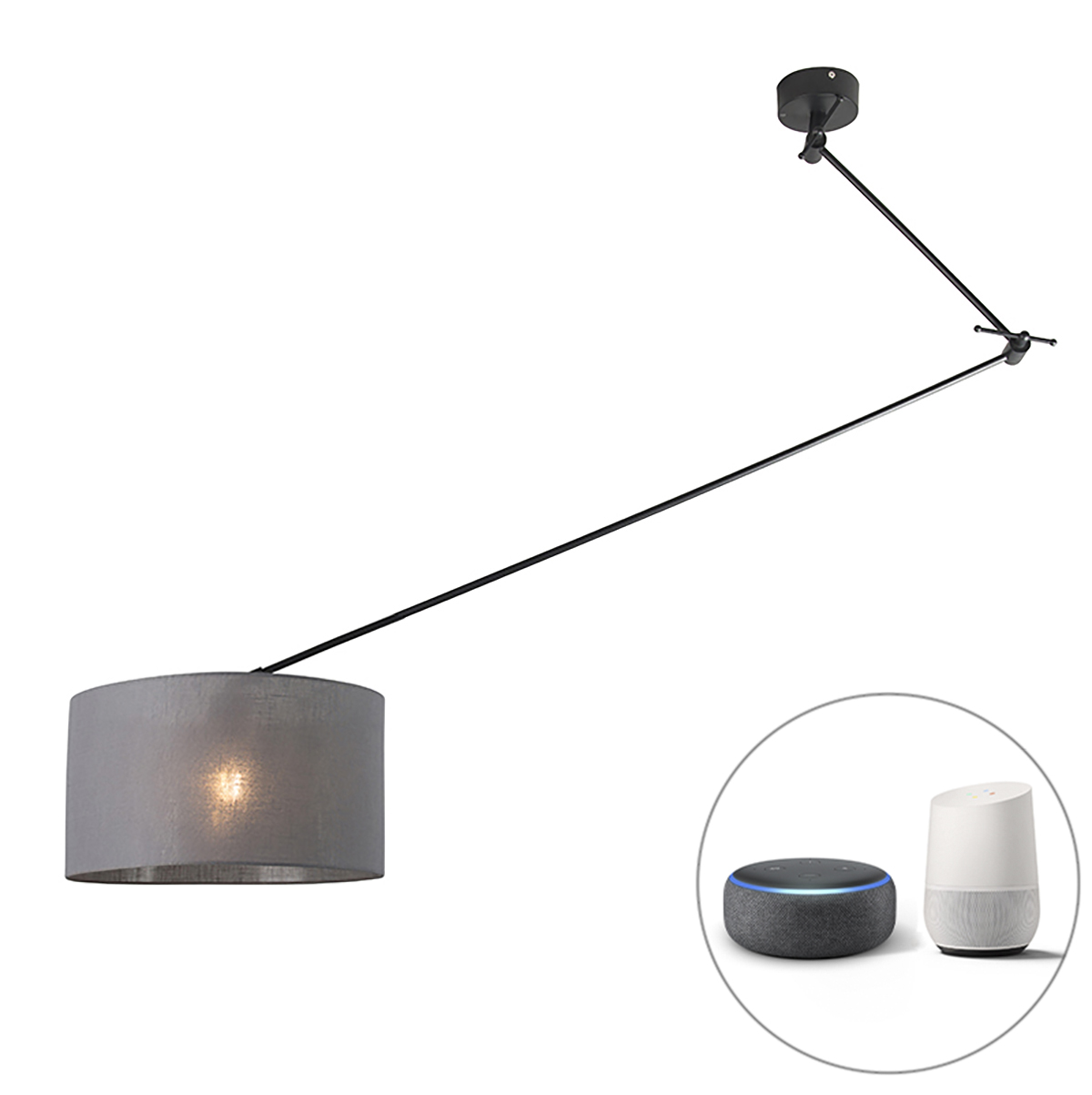 QAZQA Smart hanglamp zwart met kap donkergrijs 35 cm incl. Wifi A60 - Blitz