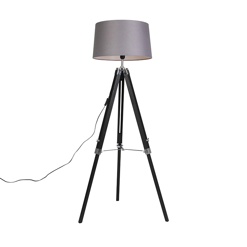 QAZQA Vloerlamp Tripod zwart met kap 45cm linnen donker grijs