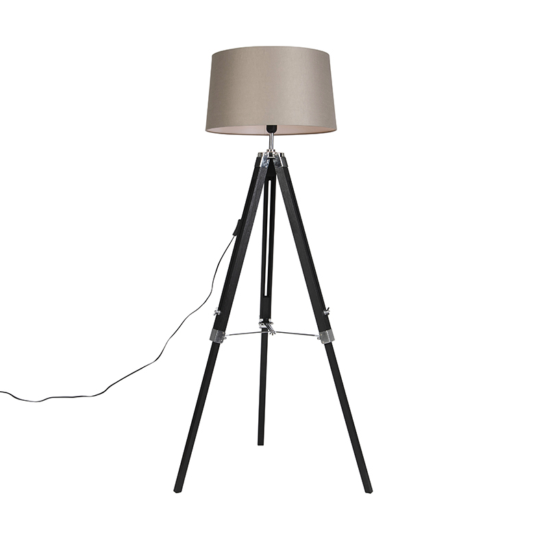 QAZQA Vloerlamp Tripod zwart met kap 45cm linnen taupe