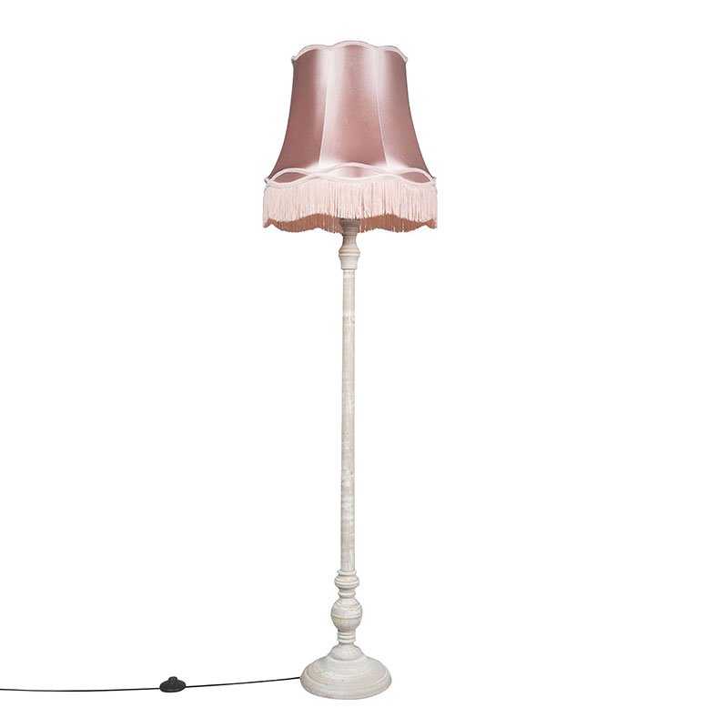 QAZQA Retro vloerlamp grijs met Granny kap - Classico - Roze