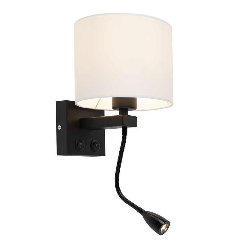 QAZQA Moderne wandlamp met witte kap - Brescia - Zwart