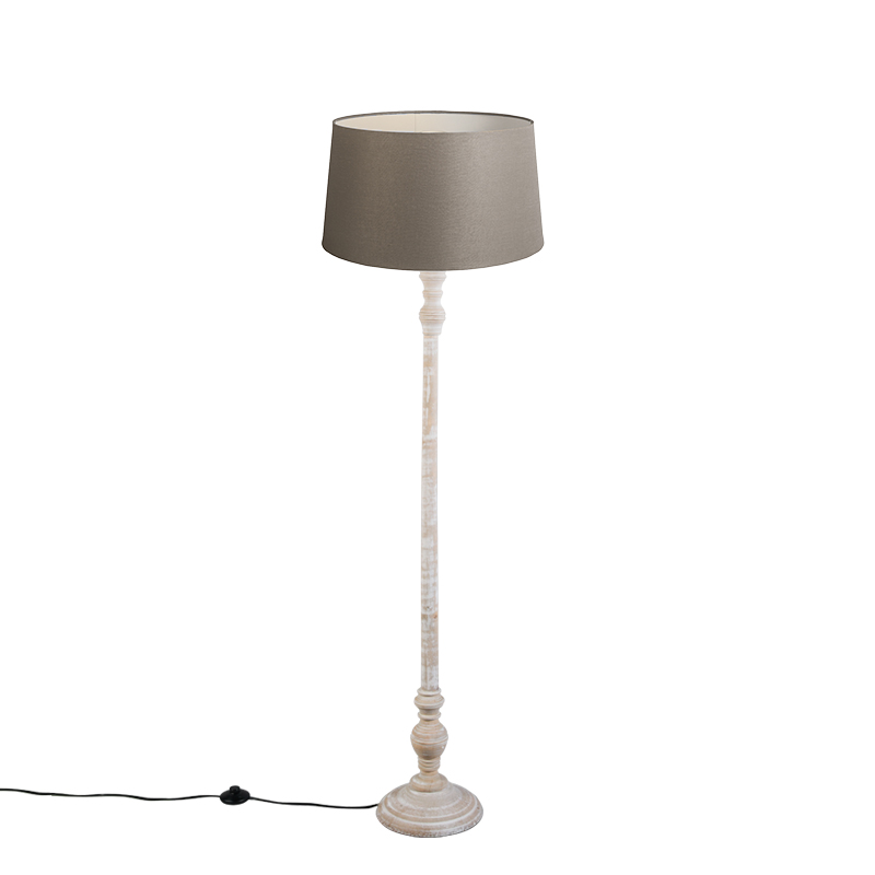 QAZQA Landelijke vloerlamp taupe met linnen kap 45 cm - Classico - Grijs