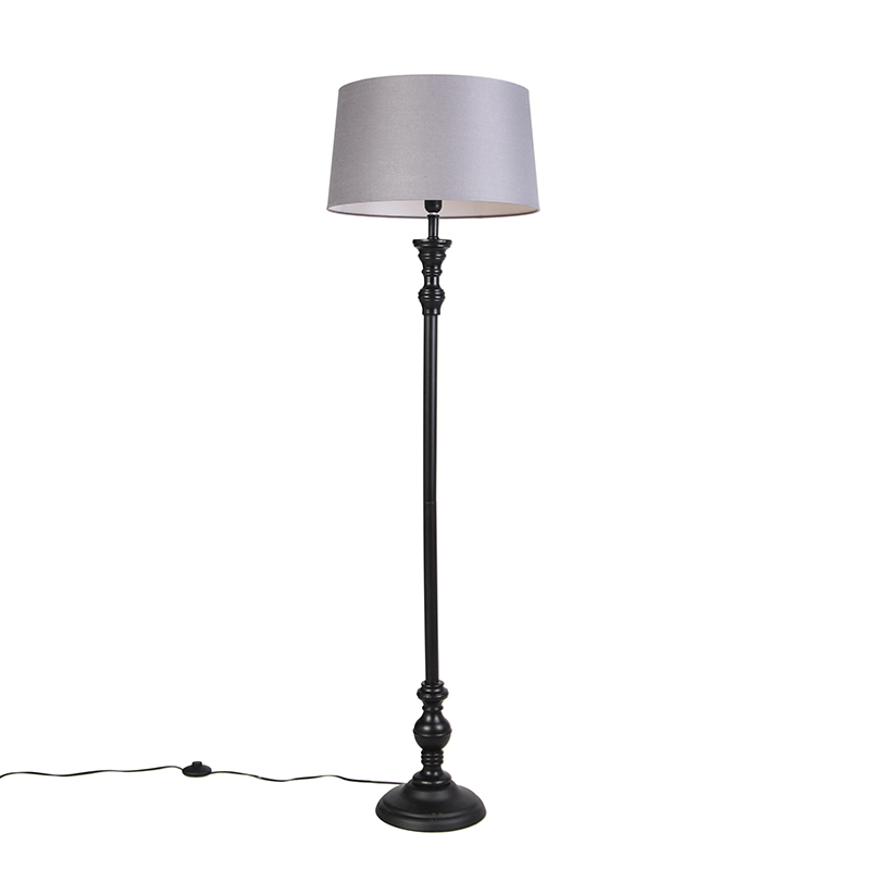 QAZQA Vloerlamp zwart met linnen kap 45 cm - Classico - Grijs