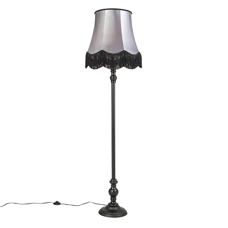 QAZQA Vloerlamp zwart met Granny kap zwart met - Classico - Grijs