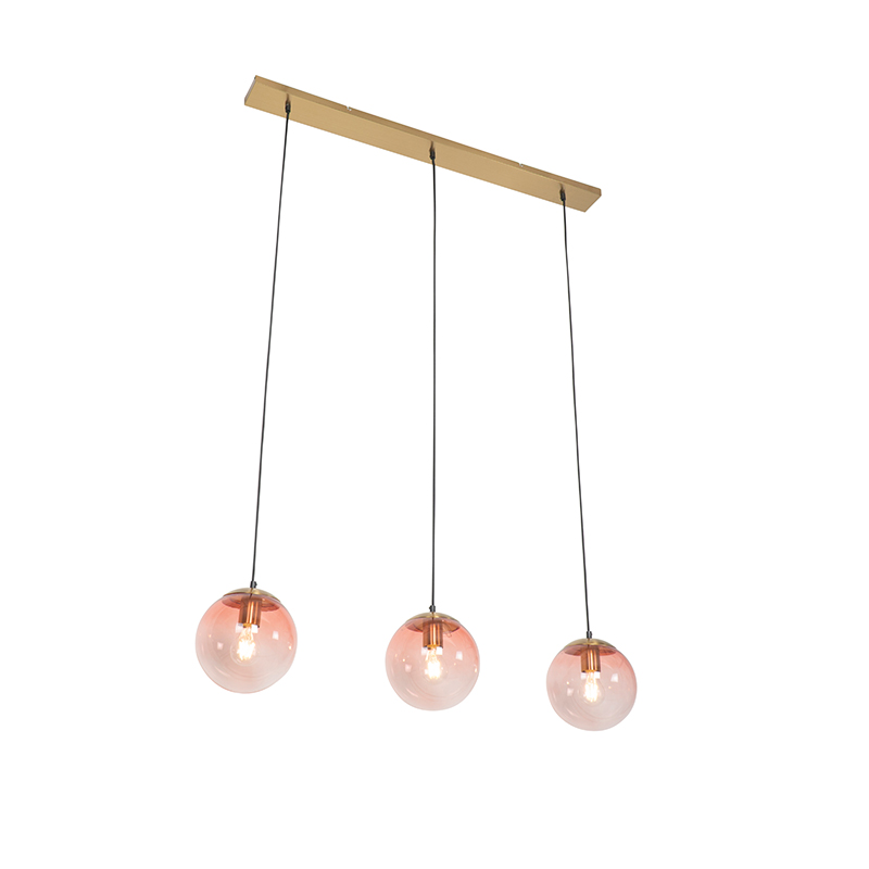 QAZQA Art deco hanglamp messing met glas 3-lichts - Pallon - Roze