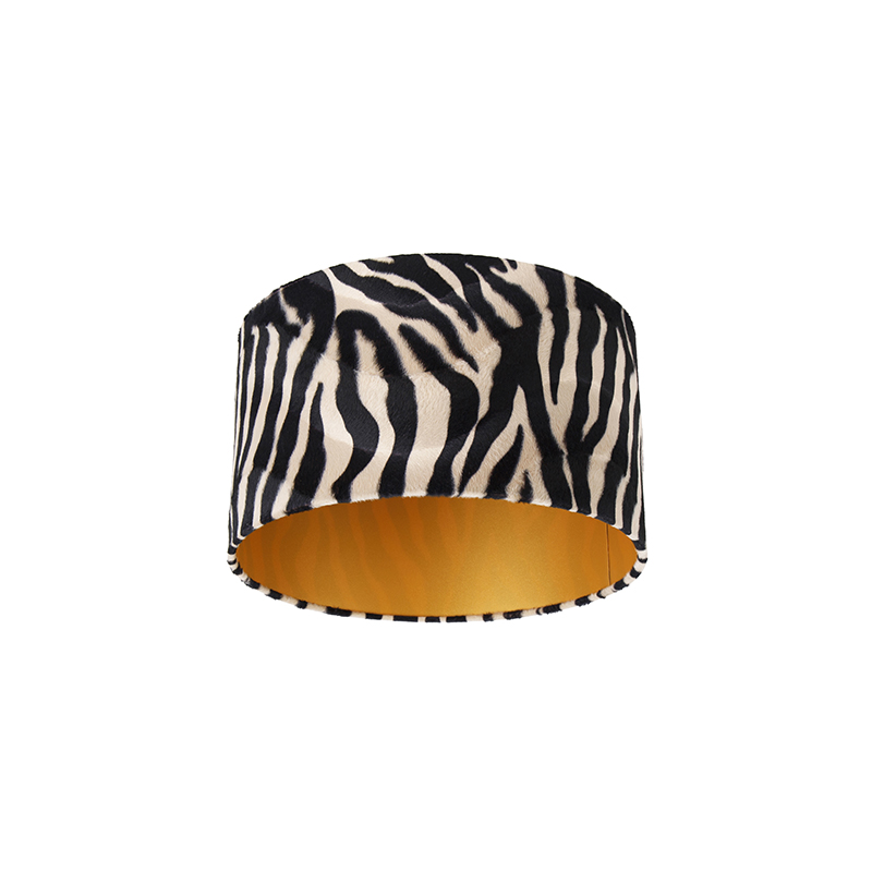 QAZQA Velours lampenkap zebra dessin 35/35/20 gouden binnenkant
