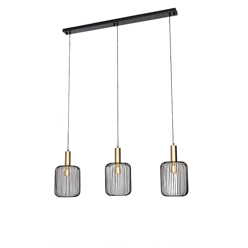 QAZQA Design hanglamp met goud 3-lichts - Mayelle - Zwart